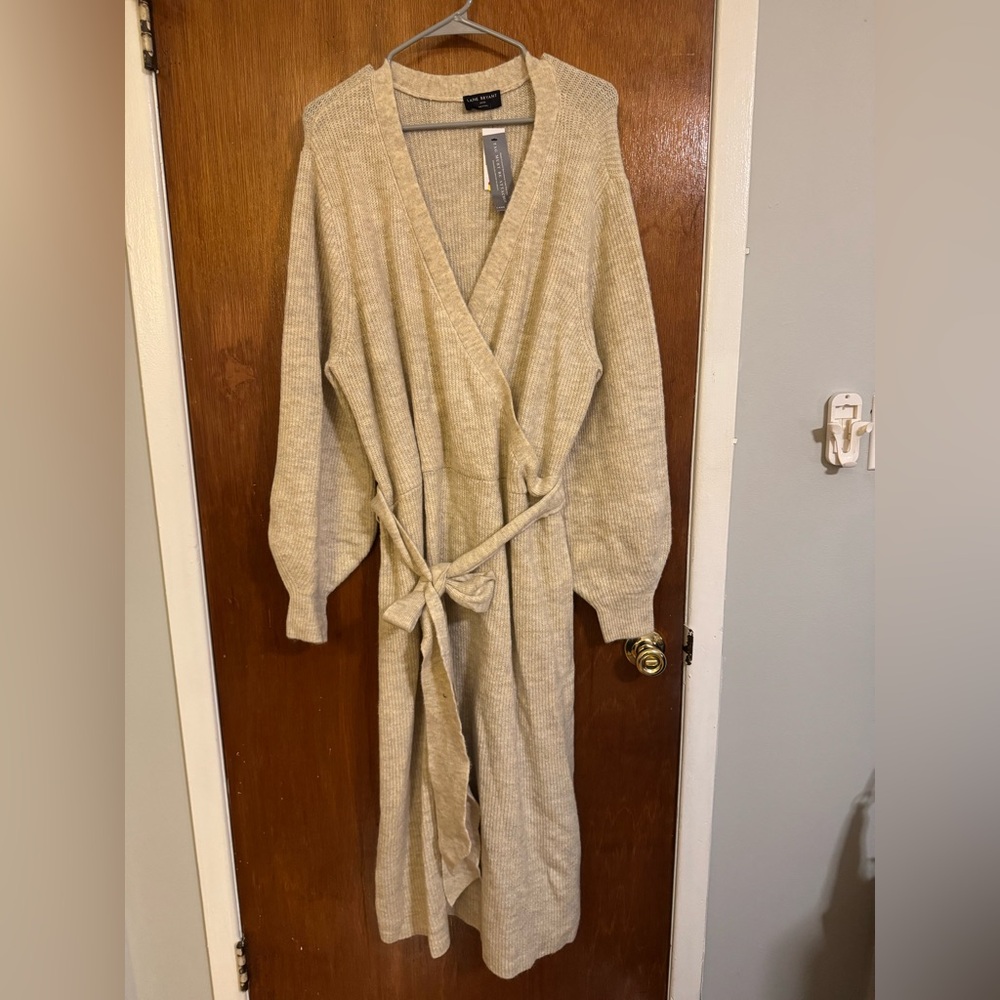 Lane Bryant Cream Ribbed Knit Faux Wrap dress with Tie 18/20